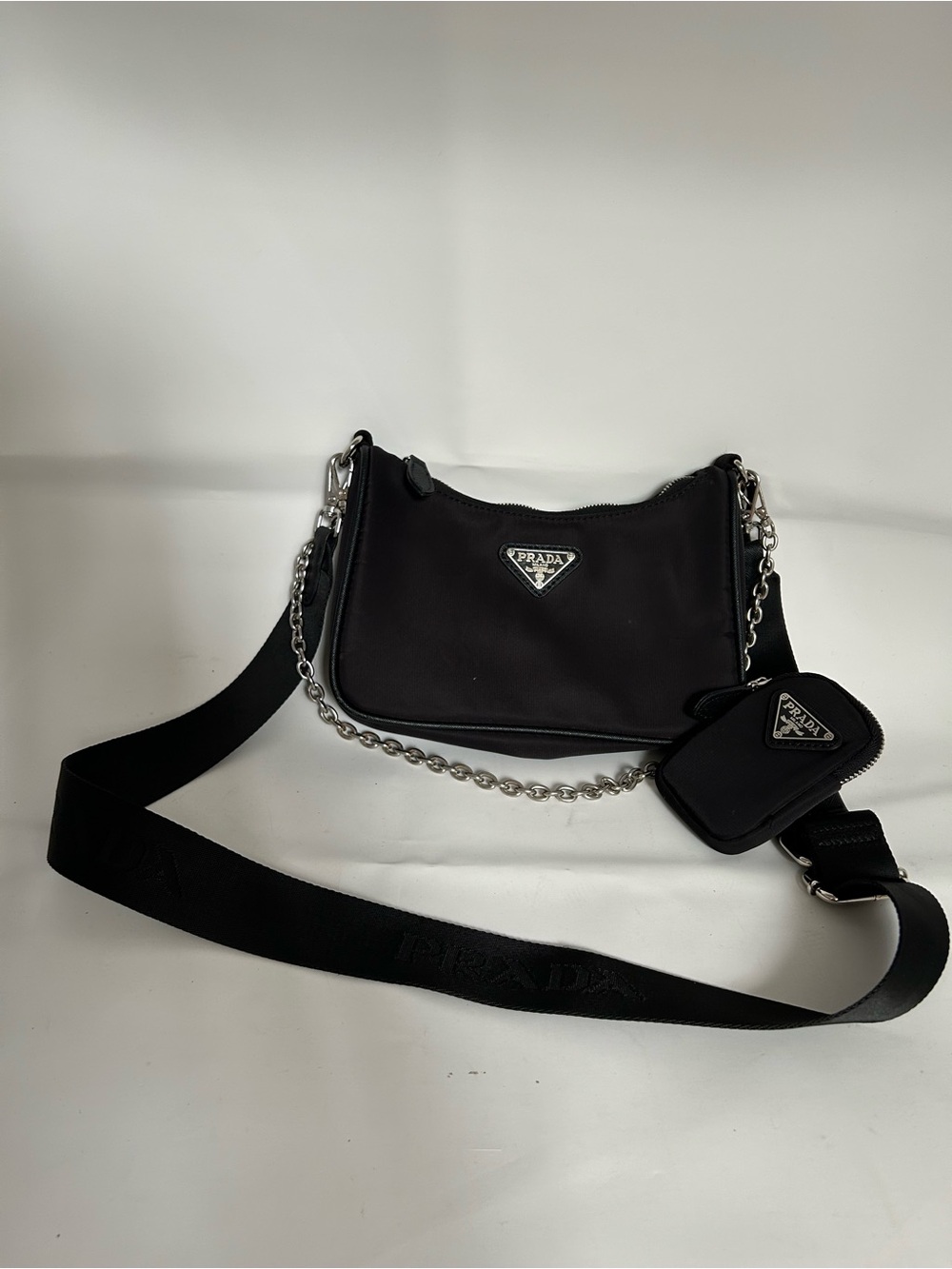 Black Shoulder Bag with Chain and Strap